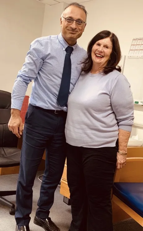 Jane with Mr Trikha after her total knee replacement