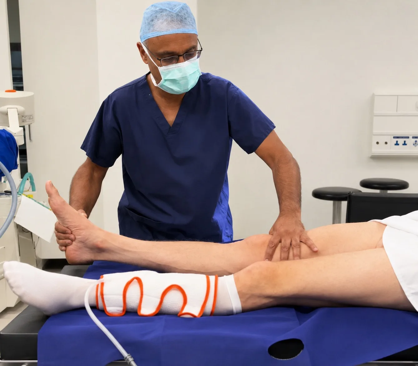 Mr Trikha assessing a patient&rsquo;s knee